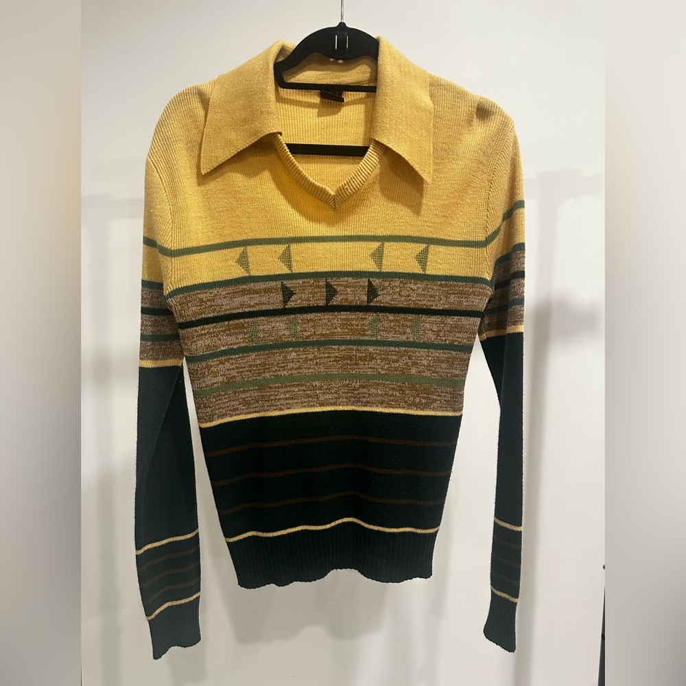 Vintage Tan and Brown Striped Women's Sweater